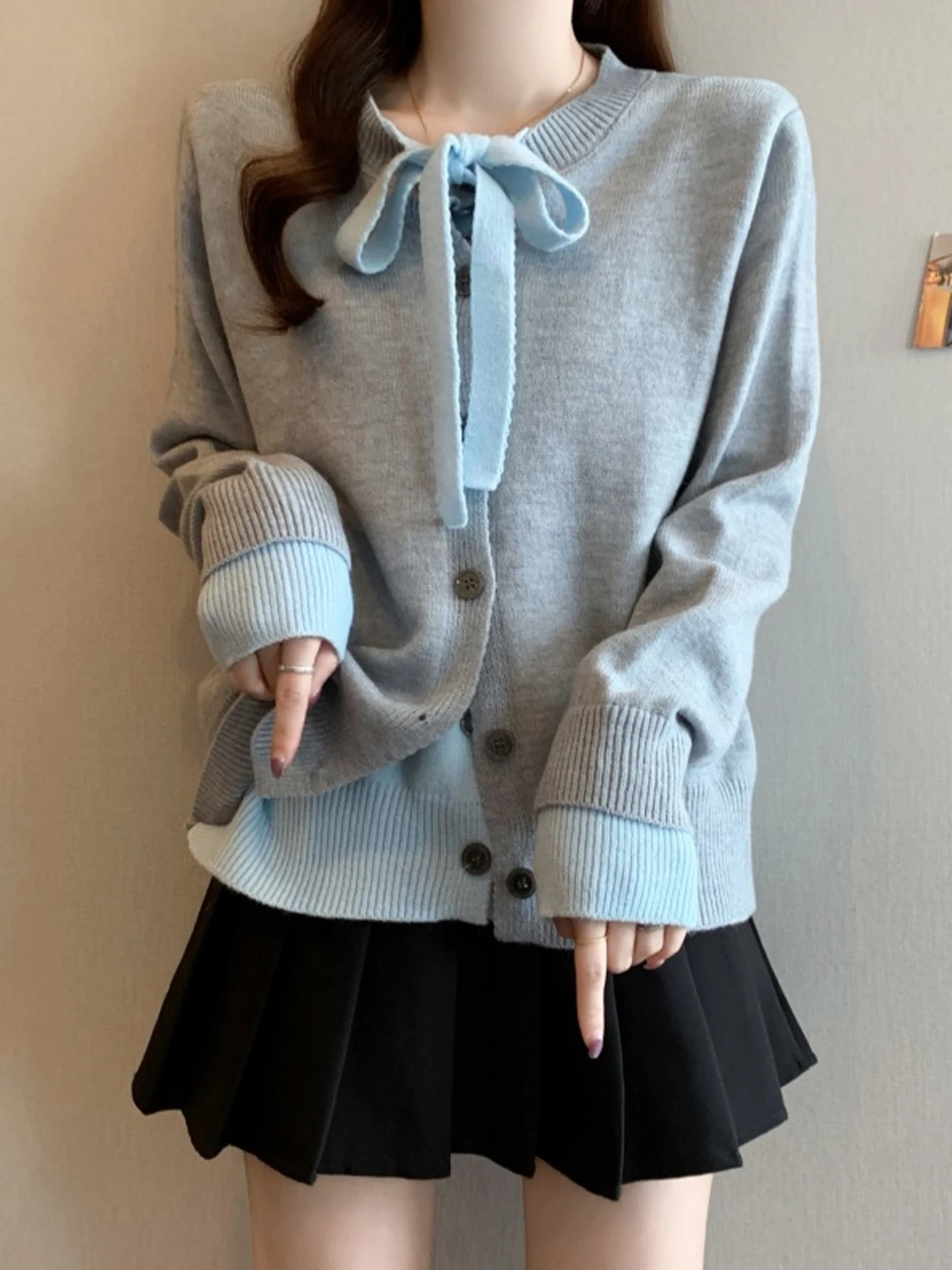 

Вязаный кардиган Laid-ba Knot Color Blo для женщин больших размеров, свободного кроя, мягкий, с длинными рукавами, повседневный топ