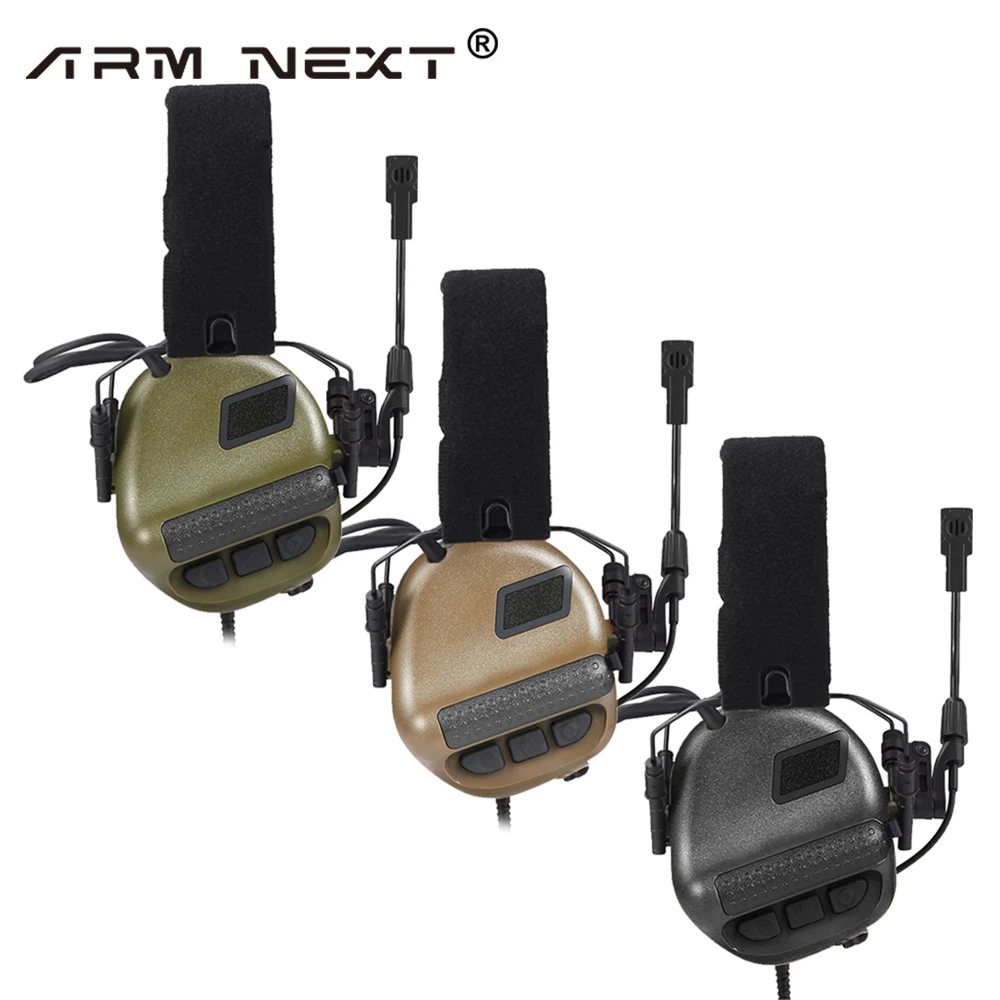 ARM NEXT F10 Shooting Earmuffs Tactical Noise Reduction Headset with Helmet ARC Rail Adapter with Kenwood PTT adapter New