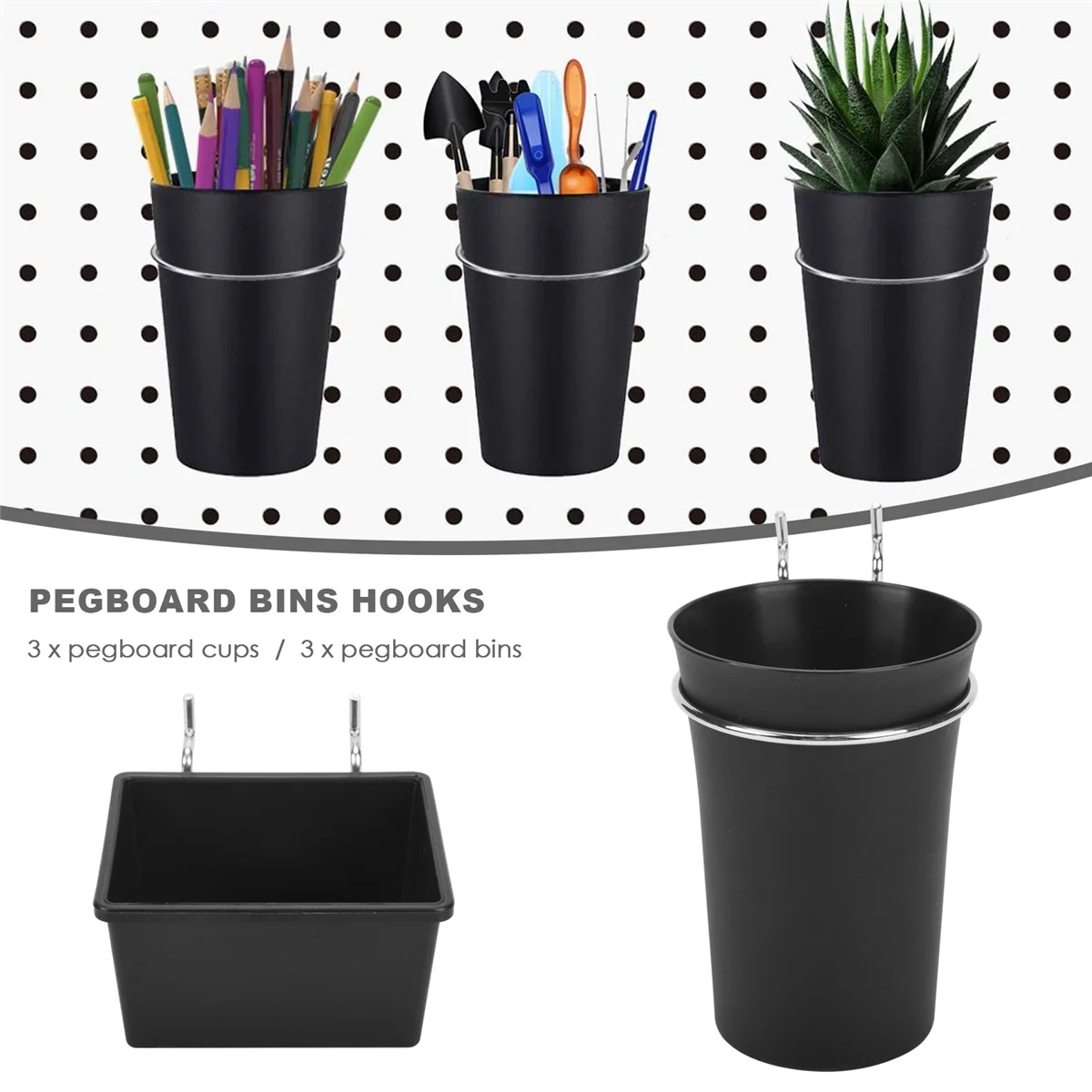 

BAAX 6 Sets Pegboard Bins Pegboard Cups with Hooks, Pegboard Hooks Assortment, Hooks for Pegboard Cup Holder for Organizing