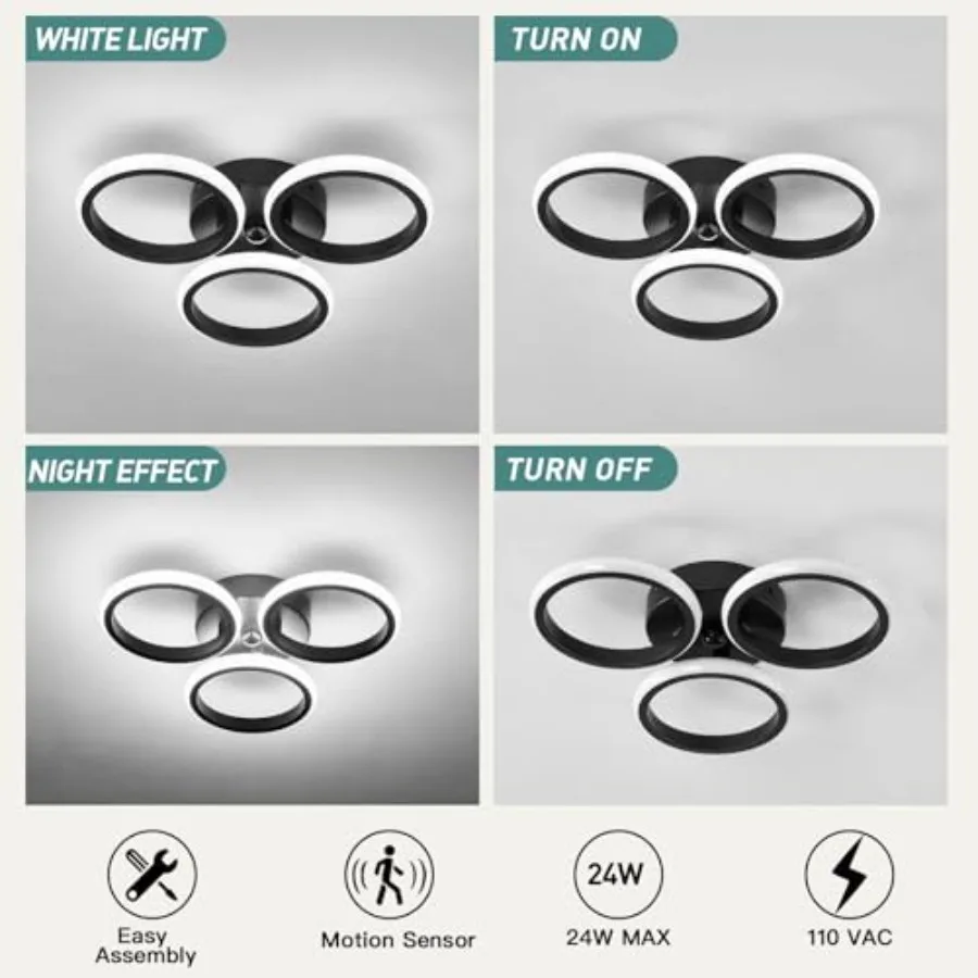 Led Light Indoor 24w Semi Flush Mount Ceiling Light Fixture 6000k Modern Light for Hallway Porch Stair Closet Laundry - view 3