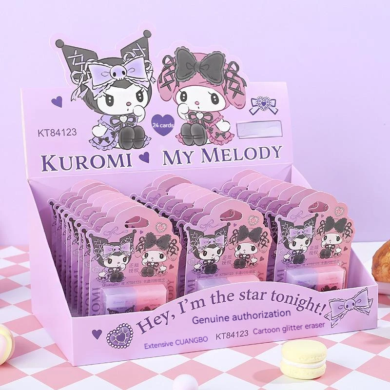 

8/24 Card Kawaii Sanrio Kuromi Eraser Luminous Eraser Students Pencil Erasers School Office Stationery Supplies Wholesale Prize