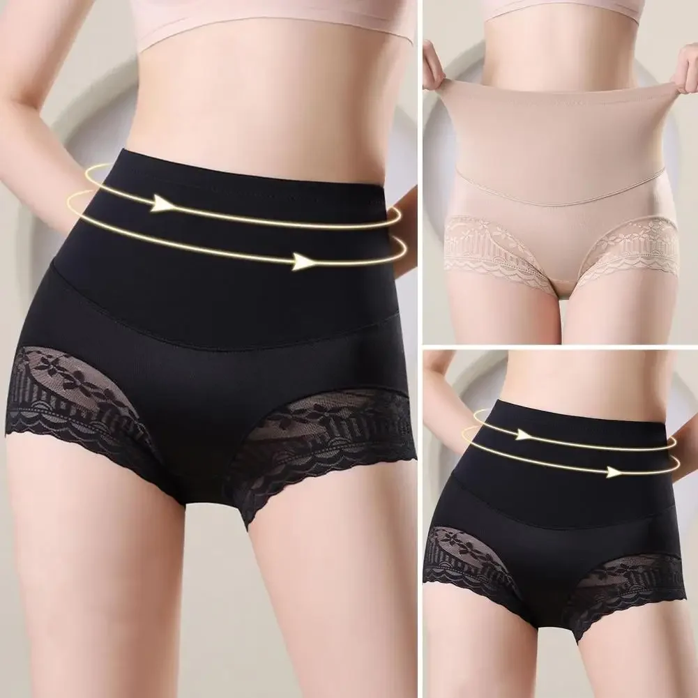 Lightweight Undergarments High Waist Tummy Control Lace Panties for Women Soft Stretchy Anti-septic Underwear with Breathable
