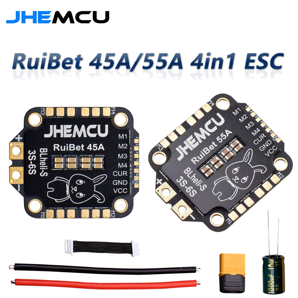

JHEMCU RuiBet 45A/55A 4in1 ESC Speed Controller Dshot600 BLHELI_S 3-6S for RC FPV Freestyle Plane Drone Racing Toy Accessories