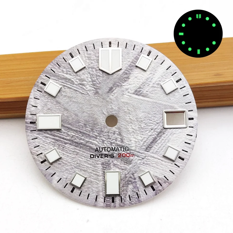 

28,5 мм метеоритный циферблат для часов, зеленые светящиеся циферблаты NH35, мужские часы, модификационные детали для механизма NH36