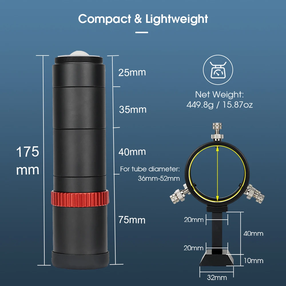 SVBONY SV165 Mini 40mm F/4 Guide Scope 1.25”&T2 für Deep-Sky-Fotografie, 6-Punkt-Führungsscope-Ringe, CNC-gefräst aus Aluminiumlegierung – Detail 12