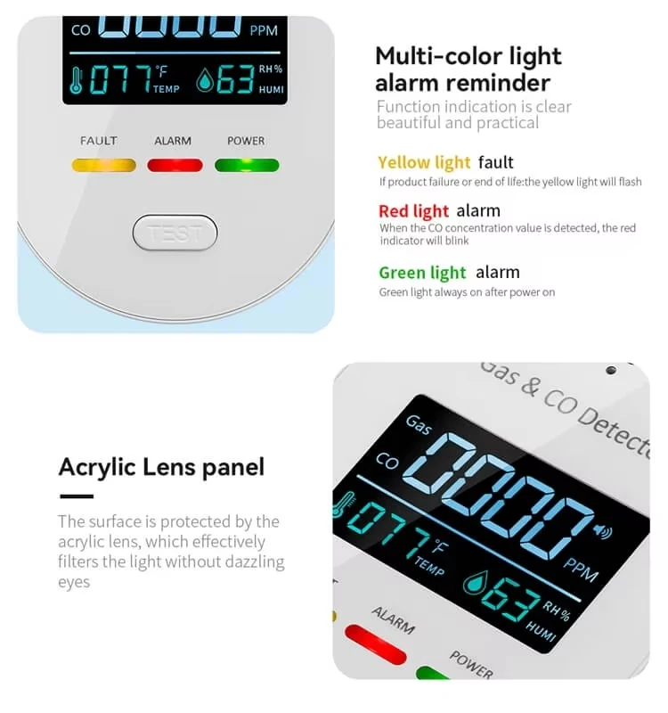 Carbon Monoxide CO Combustible Gas Leakage Detection Alarm with Digital Display