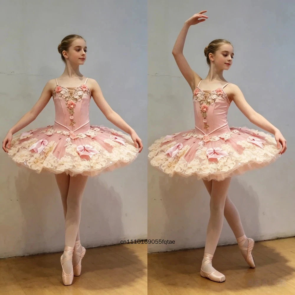 Girls Fairy Peach Tutu Skirt Professional Ballet Dance Dress Kids Performance Costume Stage Show Clothes For Dance Studio Recita - view 3