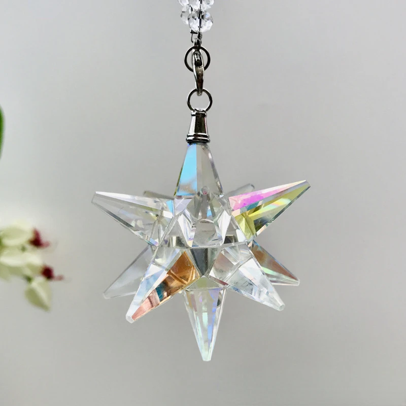 AB Color Meteor Hammer Crystal Car Pendant Hanging Rainbow Maker Rearview Mirror Suspension Home Car Decor Auto Accessories Gift