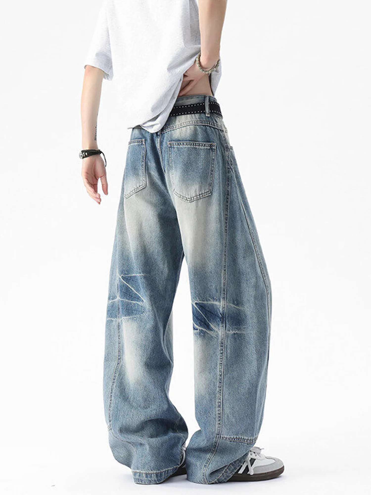 الرجعية الأمريكية Waed الدينيم الجينز الرجال عازمة سكين واسعة الساق مستقيم أنبوب فضفاض صالح الصيف العصرية ملابس شبابية تلاشى الجينز