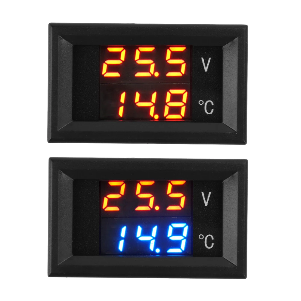 

DC 4-28V Voltmeter Thermometer Voltage and Temperature Real Time Monitoring LED Digital Display with NTC Probe Cable -50-125℃