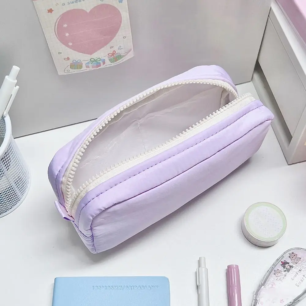Simplicity Solid Color Pen Bag Large Capacity Portable Stationery Bag Zipper Design Pen Box Students