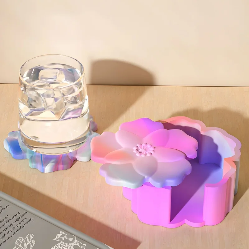 Blumenförmige Untersetzer-Gipsform aus Silikon, DIY-Bastelset mit Aufbewahrungsbox, Kristall-Epoxidharz-Formen, Kreative Heimdekoration – Detail 2
