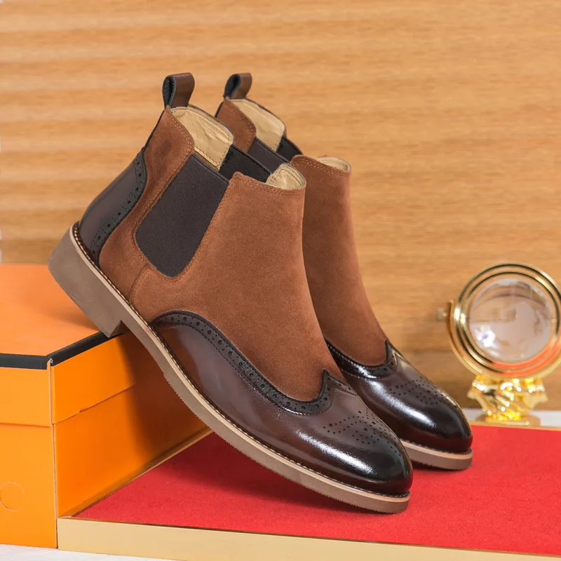 

Men's leather shoes, carved pointed-toe leather boots, formal casual shoes, high-top casual leather shoes, ankle boots
