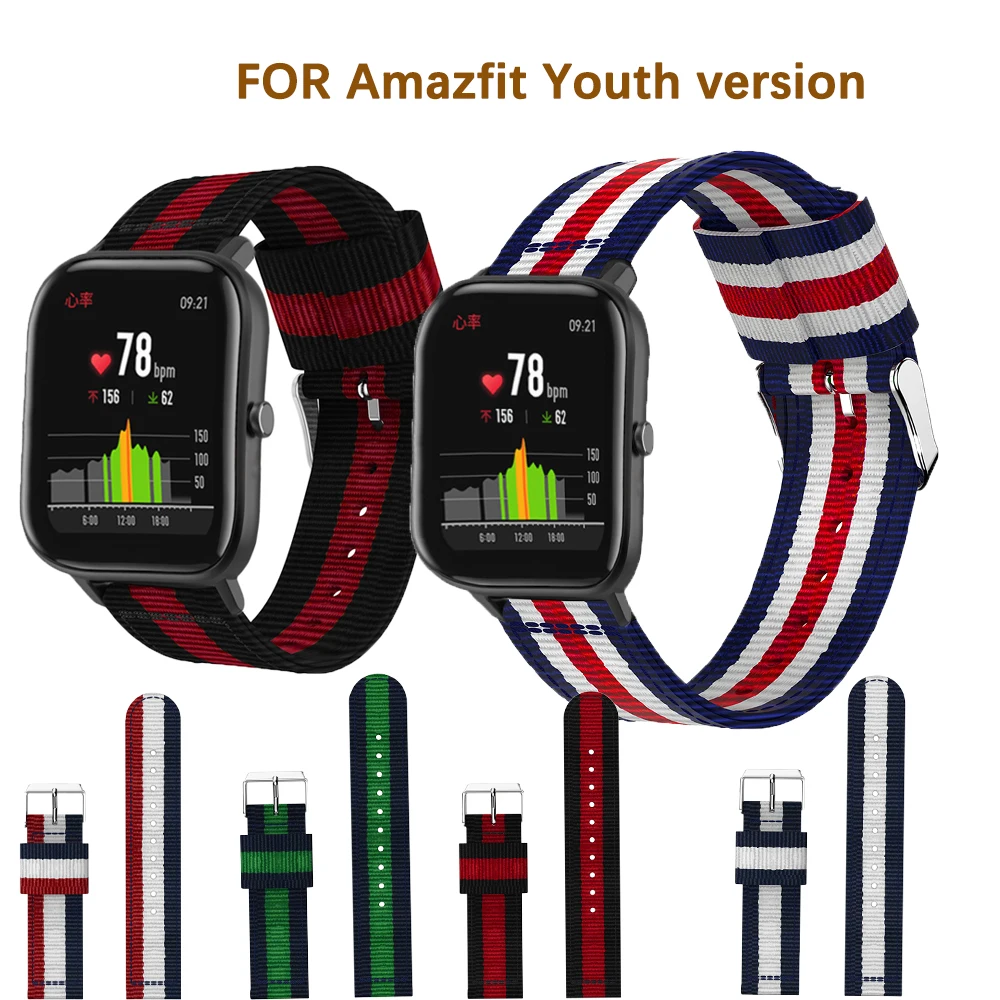 

Nylon Watch Band For Amazfit Youth version Cloth Circle vertical Grain Strap Ristband Smart Watch Anti-fall Scratch Bracelet