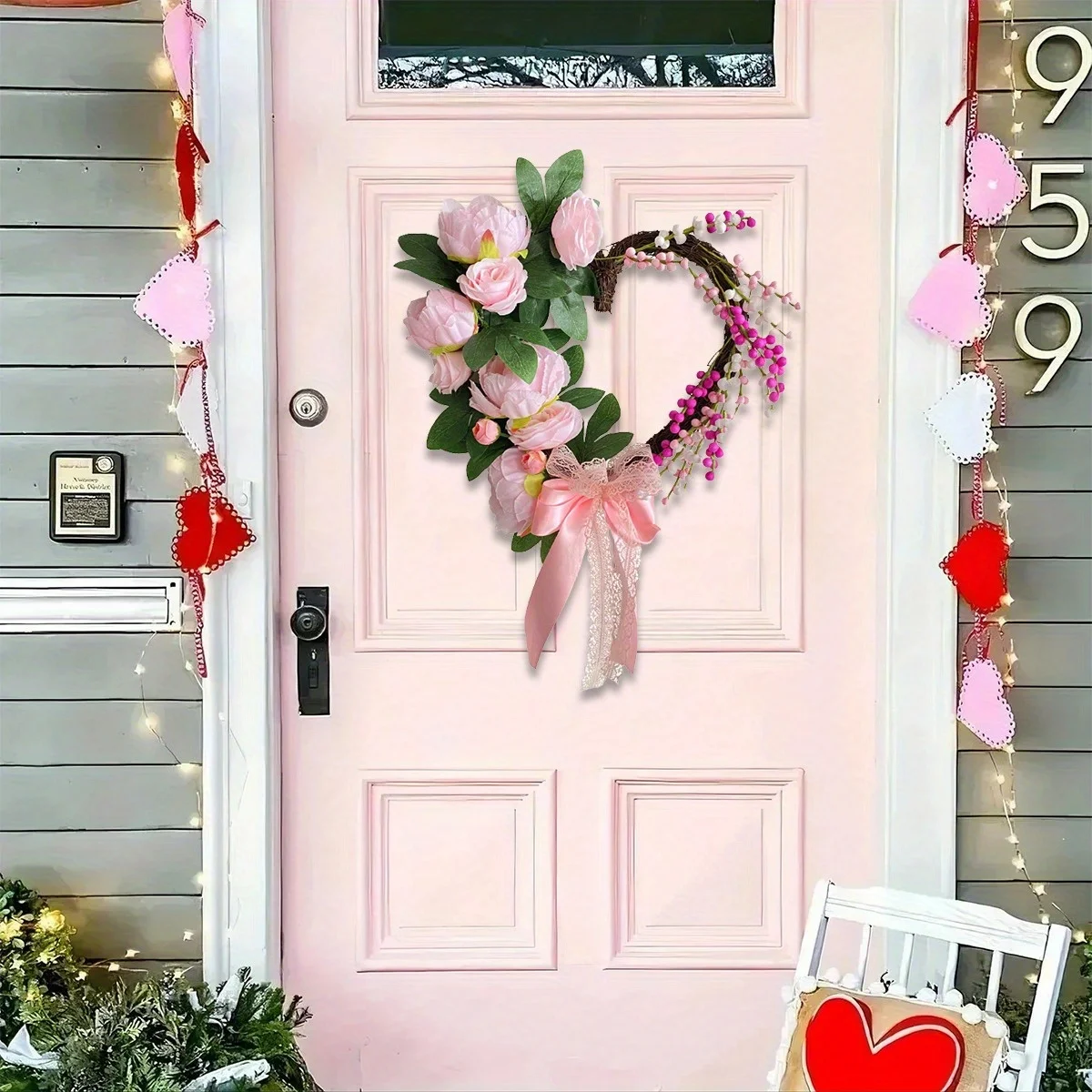 

Heart Shaped Peony Wreath, 13.77in Spring Wreath, Artificial Flower Wreath for Valentine's Day, Anniversary, Photography