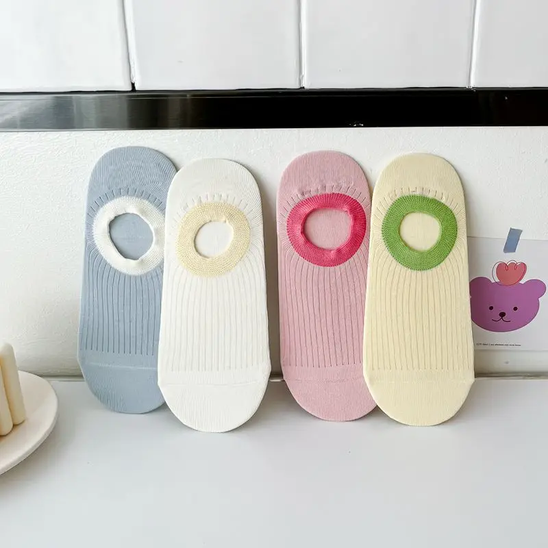 

3 Pairs of Boat Socks Women's Summer Ice Cream Color Blocked Boneless Casual Socks Low Top High Heels