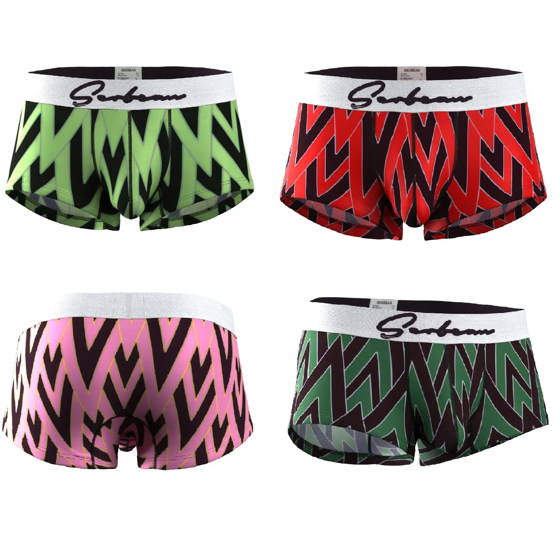 

SEOBEAN Men's Underwear Pink Black Geometric Print Briefs Stretchy Waistband Male Panties Fashion Designer Underpants