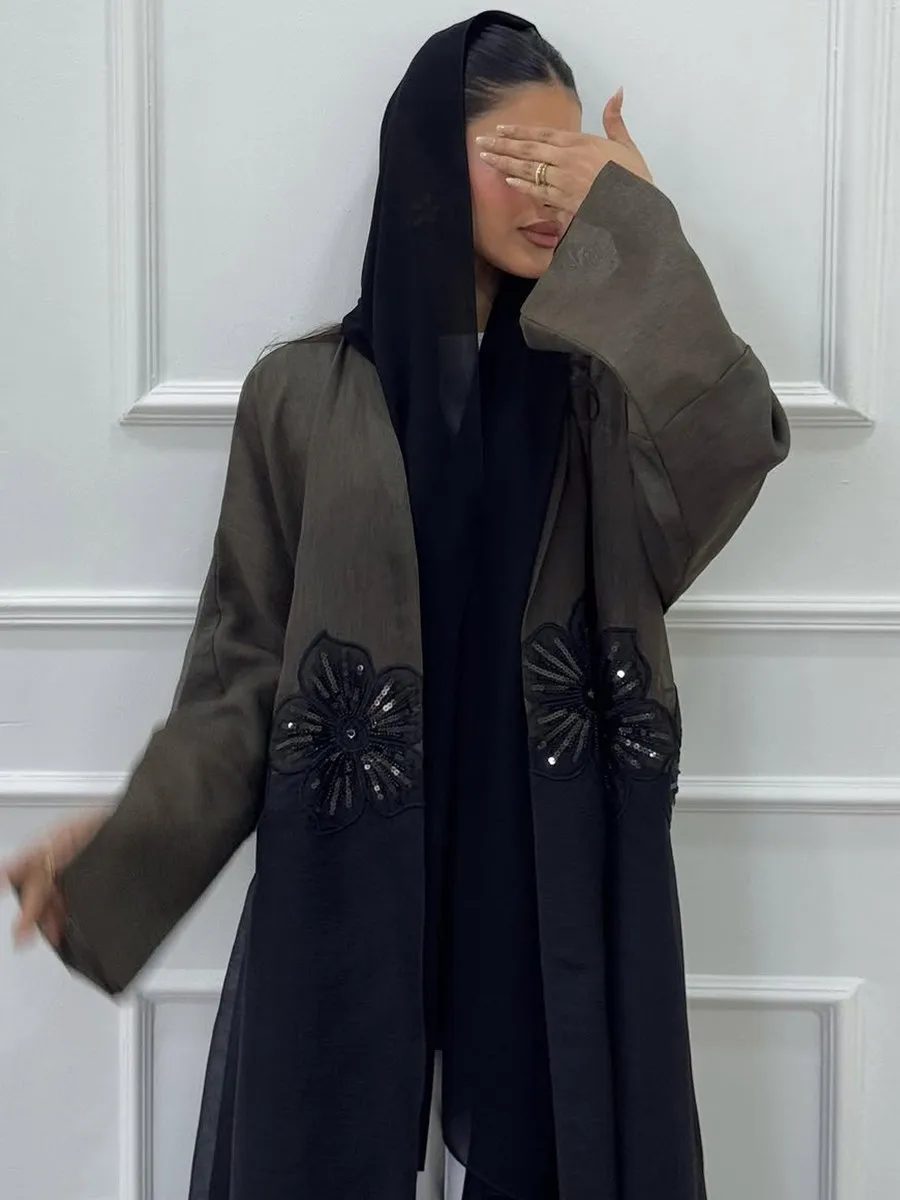 Femmes Eid dubaï Ramadan Abaya luxe mode musulmane Applique Kimono Cardigan pli Robe Maxi caftan Robe Femme Islam vêtements