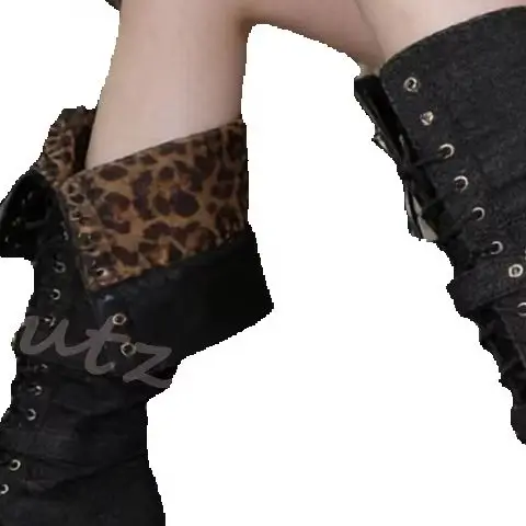 Denim Leopard Knee High Platform Boots Print Fold Over Cuff Lace Up Buckle Strap Punk Y2K Street Style Shoes Casual Luxury Sexy
