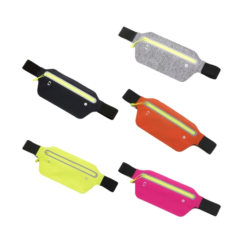 

Sports Running Waist Bag Casual Solid Zipper Elastic Reflective Phone Pouch Leisure Sports Bag for Women Men