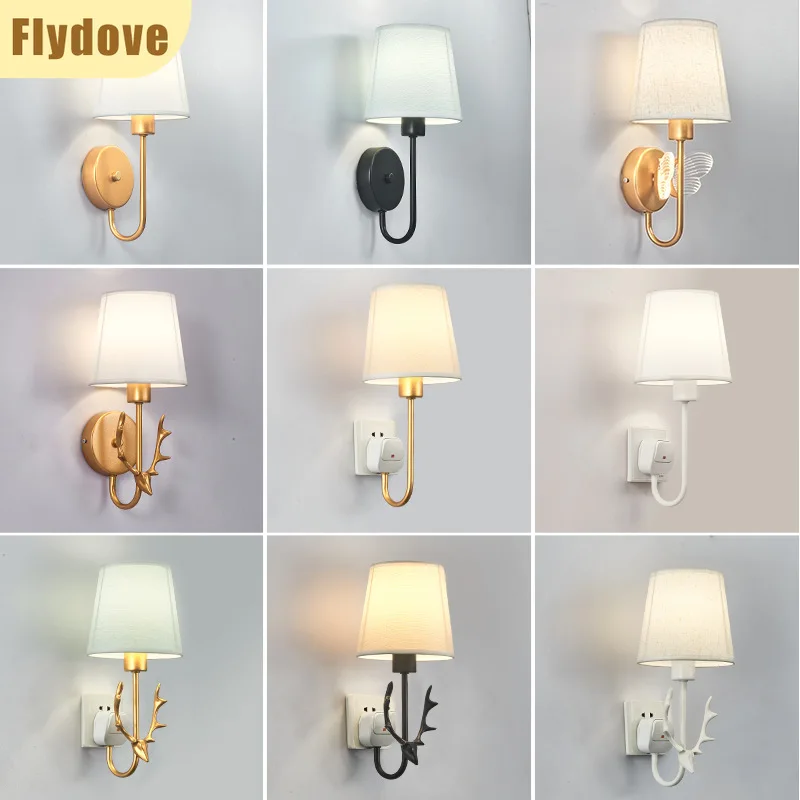 

Creative Fabric LED Wall Light Socket Type Wiring Free Living Room Background Wall Bedside Corridor Deer Horn Indoor Night Light