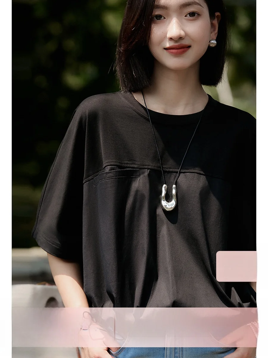 

Confident T-Structure Sense Splicing Large Outer Ape Conceal Meat Lazy Sle Quali Хлопковая верхняя часть тела Повседневная свободная посадка ру...