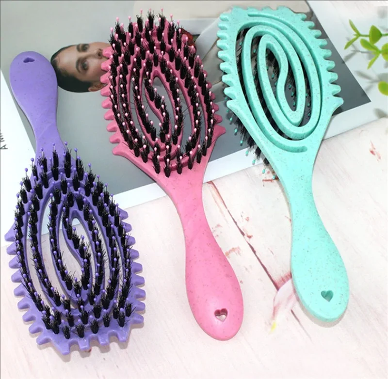 Curly Hair Styling Brush, Wild Boar Mane Comb