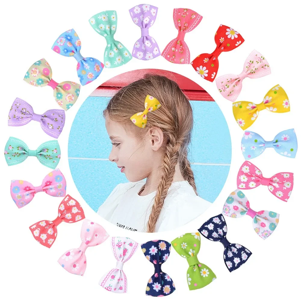 

600Piece 2.7 Inch Girls Lovely Random Color Daisy Kids Bows Hair Clips Cute Printed Bowknot Hairpins Hair Accessories Wholesale
