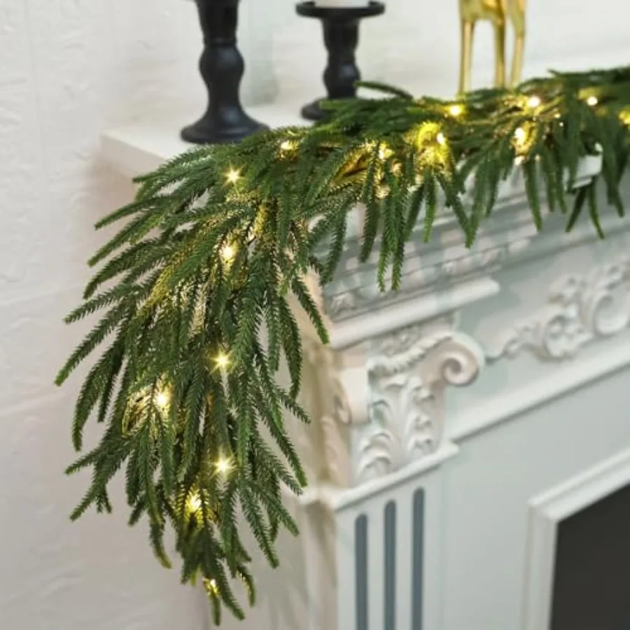 

Реалистичная рождественская гирлянда с 8 режимами освещения, 1,8 м, искусственная сосновая гирлянда Real Touch, пышная, предварительно украшенная, для лестниц и коридоров