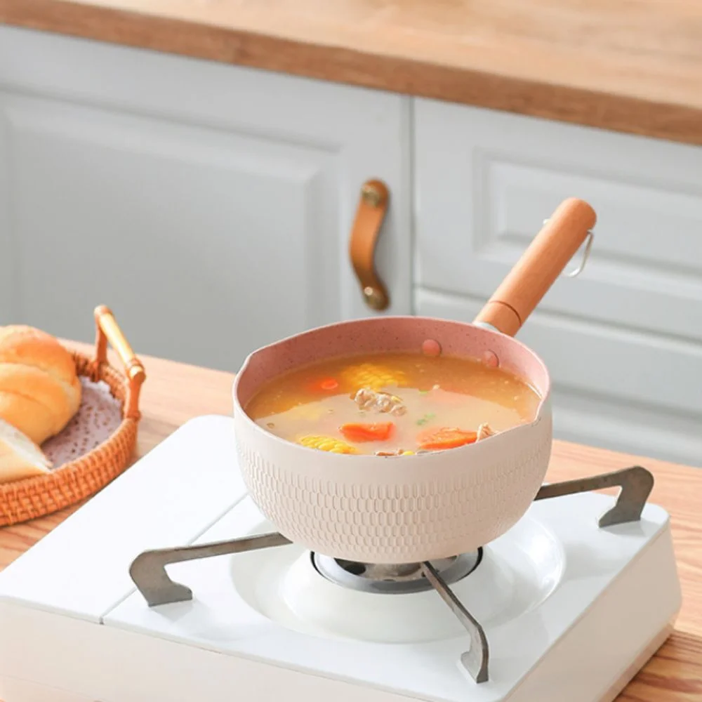 

Японская кастрюля с деревянной ручкой, универсальная сковорода из алюминиевого сплава с антипригарным покрытием и крышкой, горшок для молока, детское питание