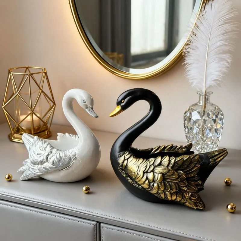 New Black and White Color Scheme Swan Storage Ornament Resin Handicrafts Light Luxury Design Storage Practical Sense Full