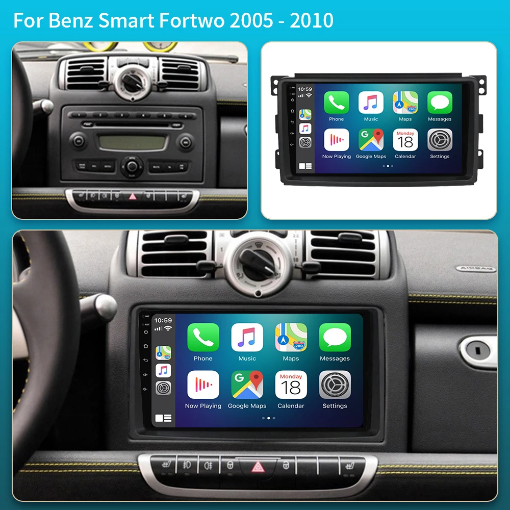 Android 16 Car RadioCarPlay Android Auto Radio for Mercedes Benz Smart Fortwo 451 2005 - 2015 Car Player GPS 2 din autoradio