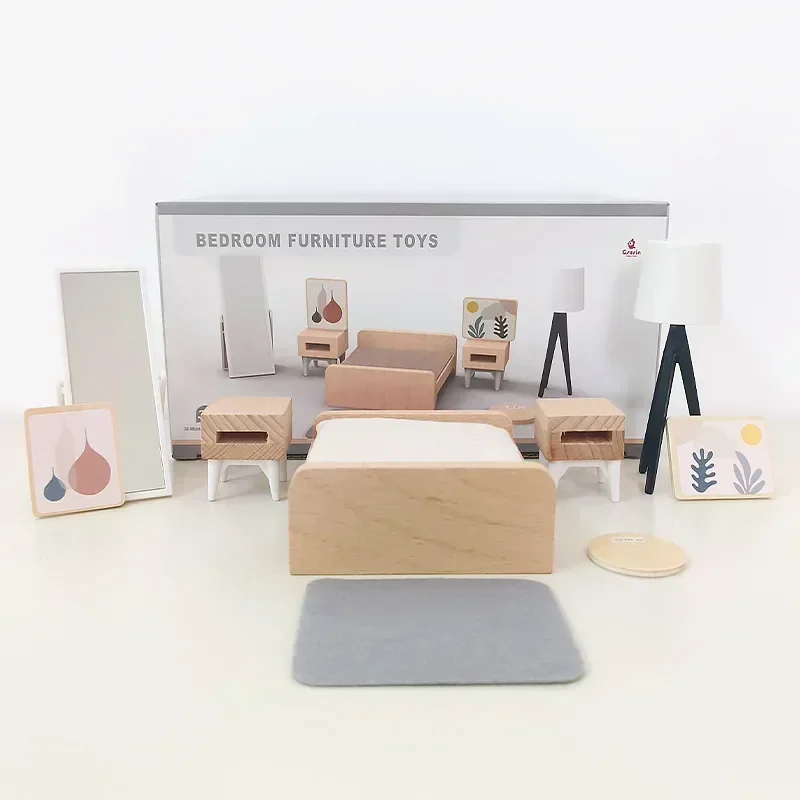 Hochwertiges simuliertes Holzmöbel-Set inklusive TV-Badewanne, Bett, Sofa, Waschmaschine, Spielhaus, Spielzeug, interaktives Geschenk