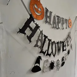 Happy Halloween Paper Banners Pumpkin Ghost Spider Web Hanging Garland Haunted Houses Decorations Halloween Scary Party Supplies