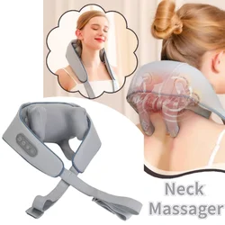 Masajeador eléctrico para cuello, hombros, espalda, trapecio, masaje de amasamiento muscular, chal para aliviar el dolor de vértebra Cervical, masajeador relajante