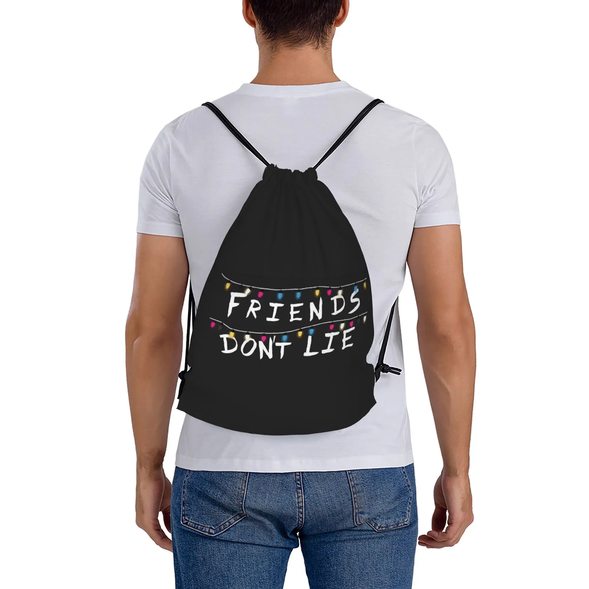 Friends don't lie 7 ST Portable Travel Drawstring Backpack Riding Backpack Gym Clothes Drawstring Bags