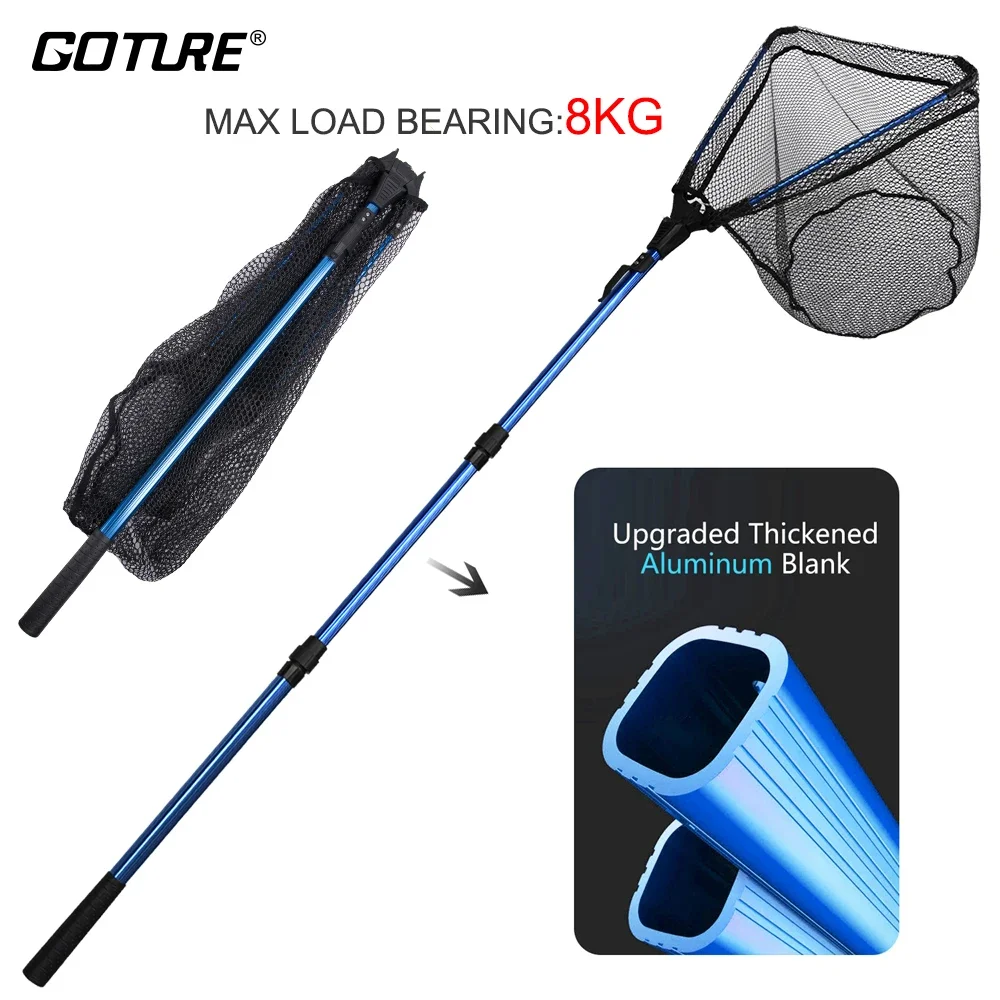 

Goture 1.02M 1.65M 2.2M Fishing Net with Telescopic Fishing Quality Aluminium Pole Hand Net Durable Folding Fishing Landing Net