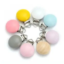 10Pcs Round Wooden Pacifier Clips 30mm Metal Holders for Baby DIY Pacifier Chain Dummy Holder Soother Clasps No-hole