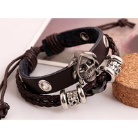 New Beaded Cowhide Bracelet Men Skeleton Head Handwoven Bracelet Punk Style Wristband Bracelet Jewelry Accessories Cccams España