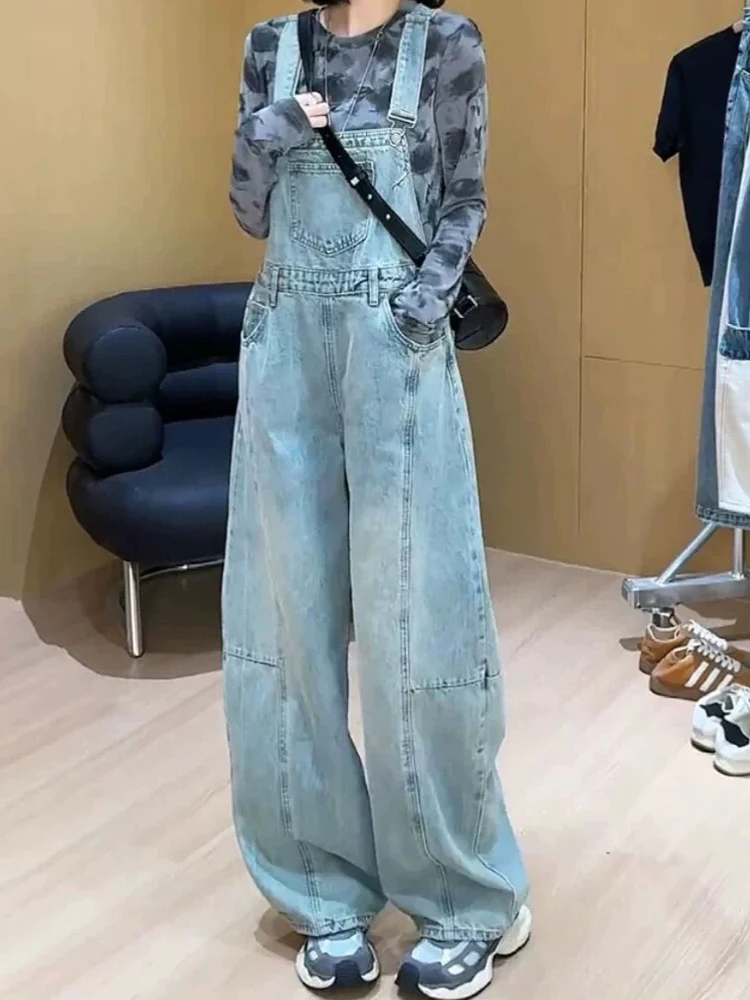 

High Waist Wide Leg Overalls Women's Denim Bib Overalls Spring New Sle plus Size Loose Fit Slimming Age-Defng Jeans