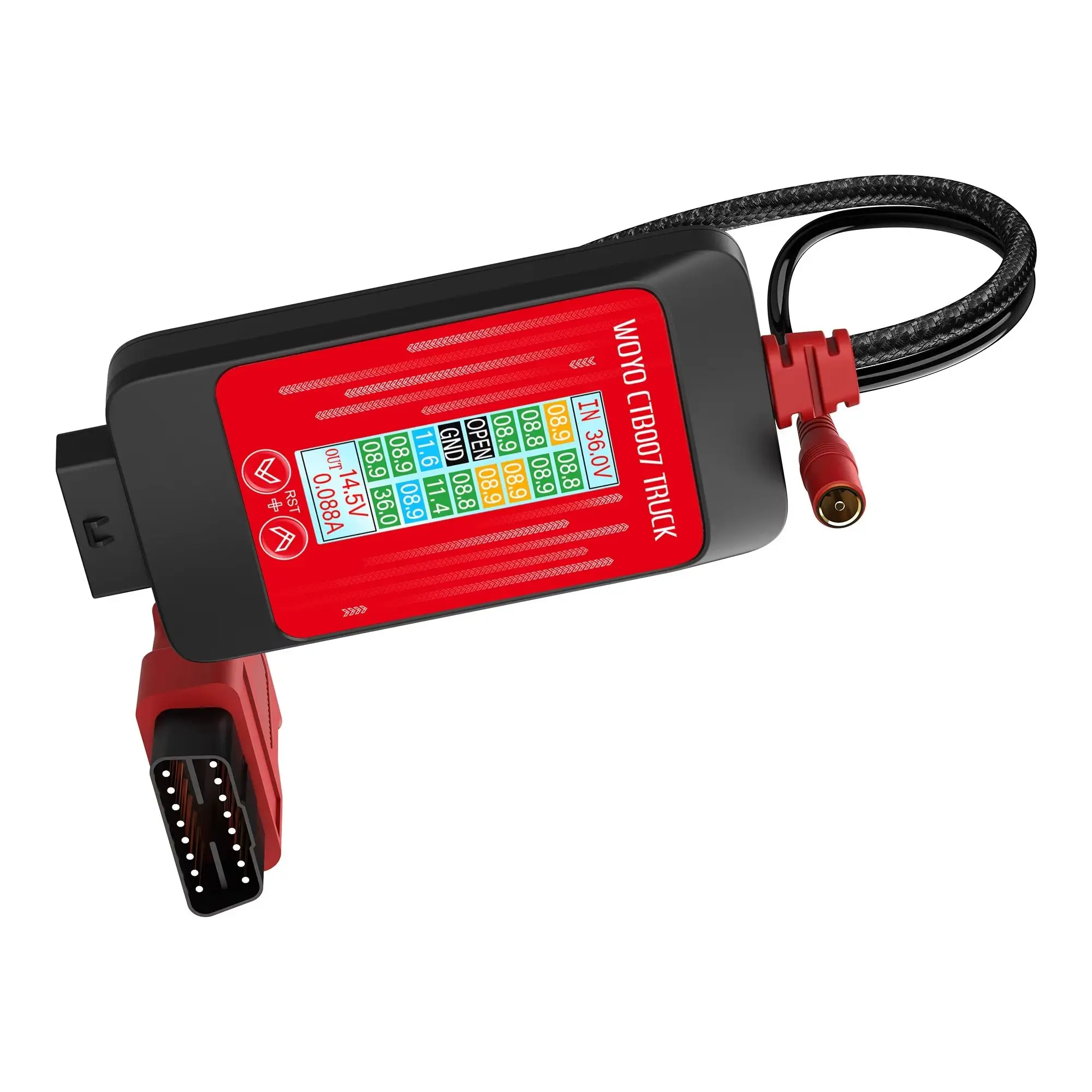 WOYO Truck Car Voltage Regulated Converter 24V to 12V-14.5V 50W 4A 16PIN OBD Adapter HD LCD RMS Current Display Dual Mode