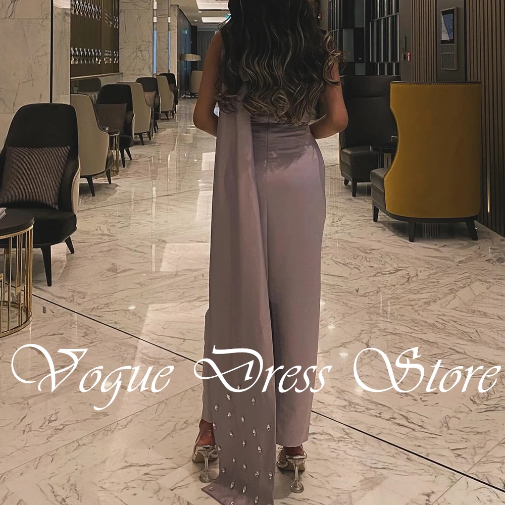 Customized Temperament Crystal Satin Purple One Shoulder Evening Dress High Quality Straight Sleeveless Bespoke Occasion Gowns