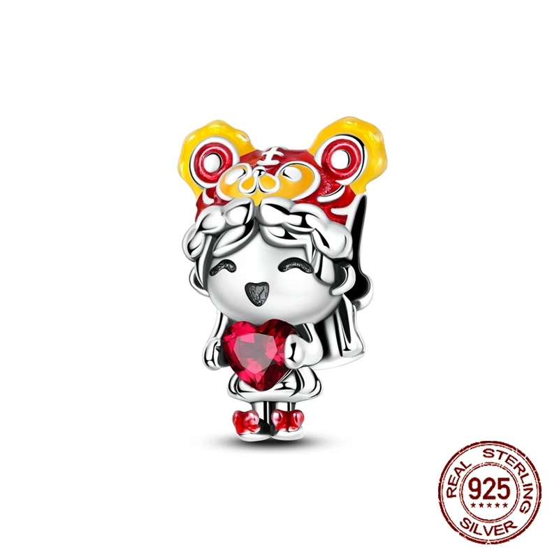 

925 Sterling Silver Celebratory Happy New Year Tiger-Head Girl Pendant Charm Fit Original Charm Bracelets Women DIY Jewelry Gift
