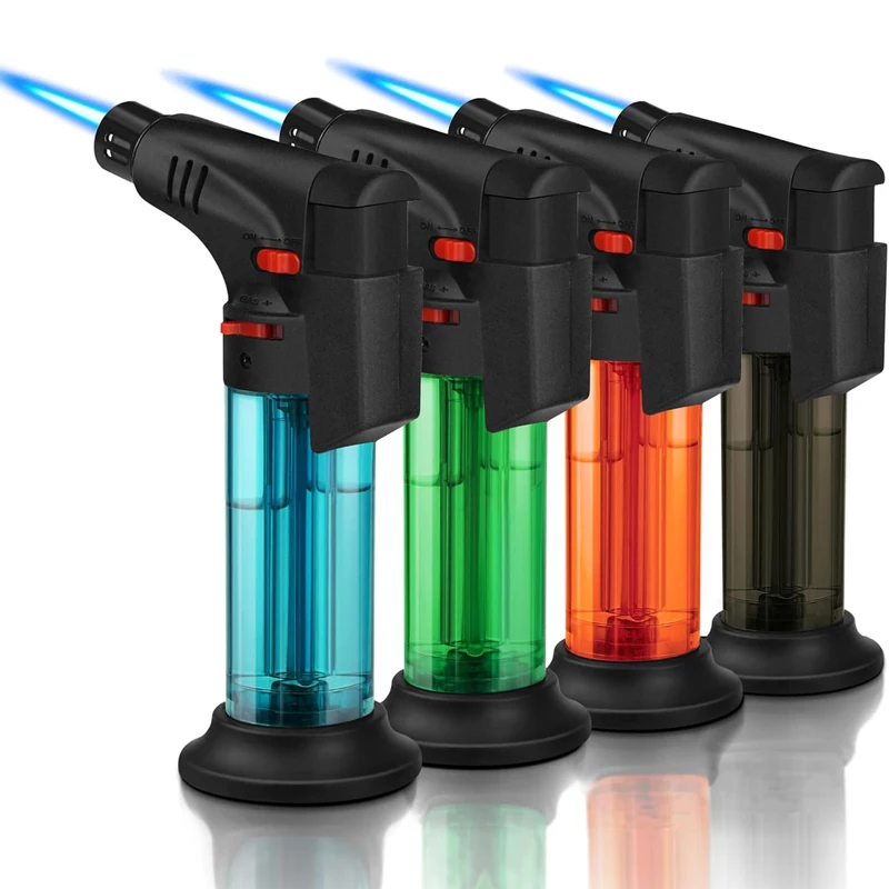 Paquete de 4 encendedores de antorcha, llama de chorro, gas butano, mini encendedores recargables a prueba de viento para velas, chimenea, parrilla, cocina, novedad 2026