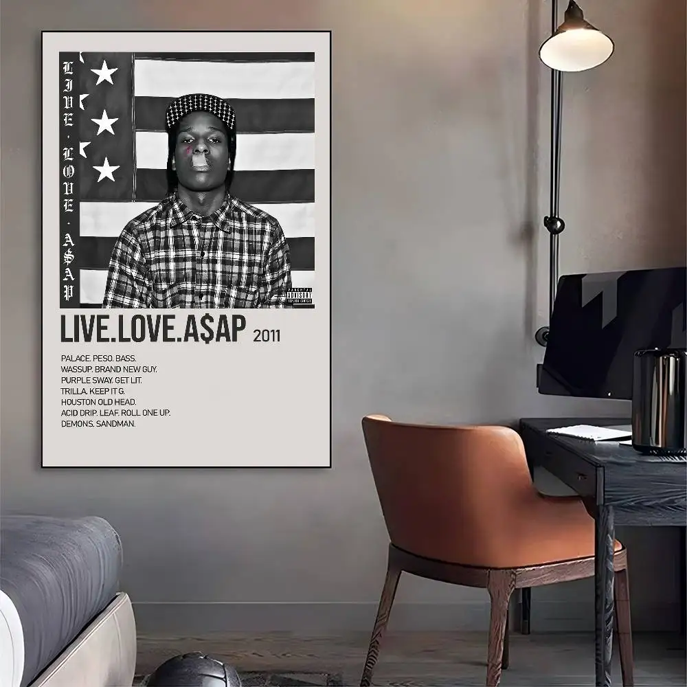 المغني A$AP روكي ملصق فني ذاتي اللصق ورق أبيض يطبع الملصقات الفنية ديكور المنزل