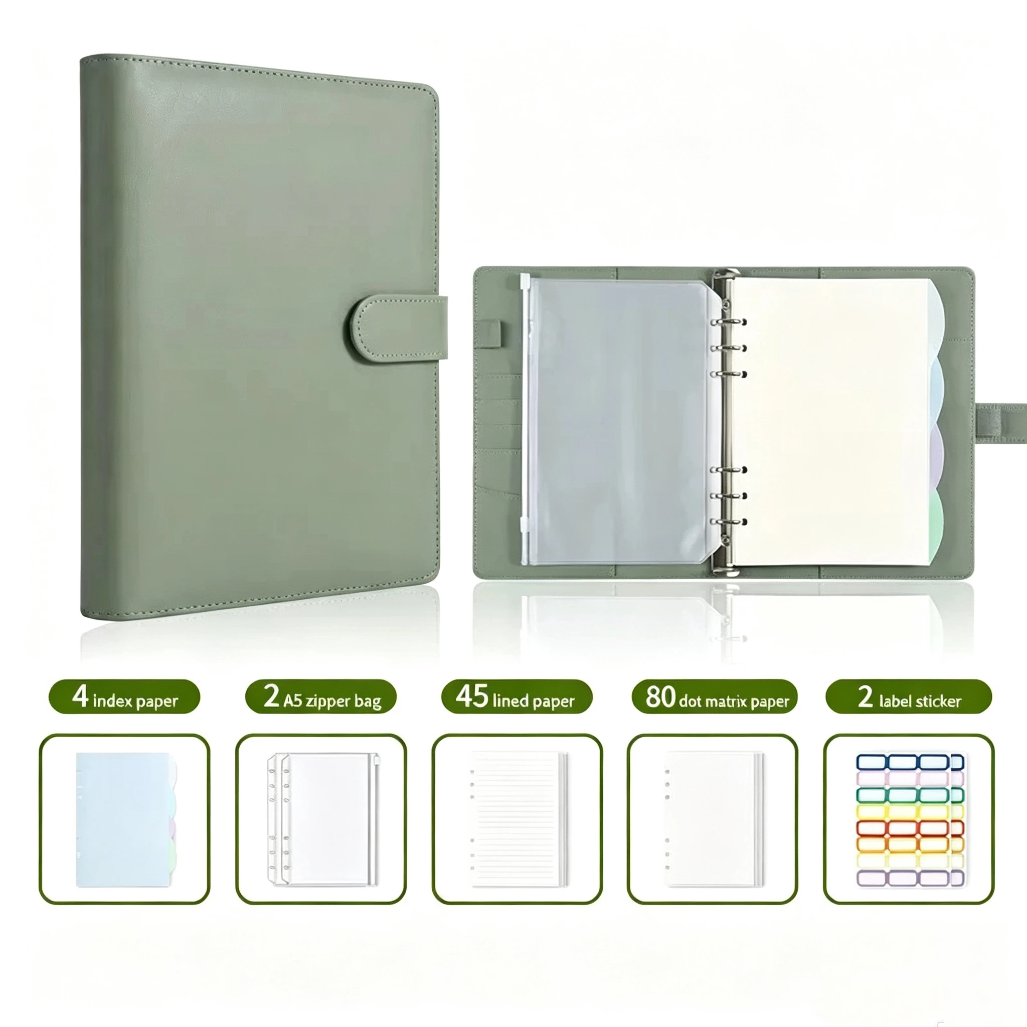 A5 Loose-Leaf Notebook Macaron PU Leather Notebook Cash Budget Planner with Inner Pages Loose-Leaf Journal Office Stationery