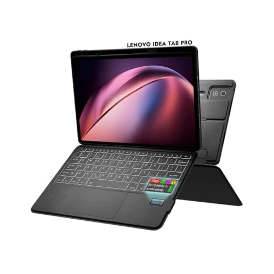 

Keyboard Folio for Lenovo Idea Tab Pro 12.7 2025 : Aluminum Black Status Screen Backlit Keys Bluetooth Trackpad Any-Angle Stand