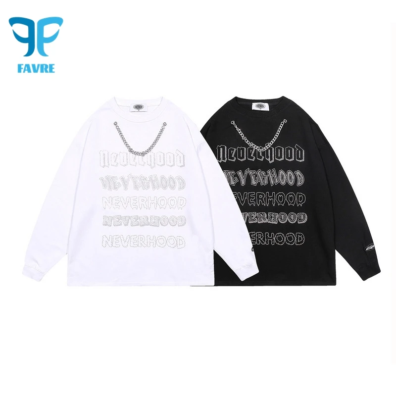 

FAVRE Letter Rhinestones Sweatshirts Y2K Mens Crewneck Chain Pullovers Ins Spring Autumn Europe and America Loose Casual Tops