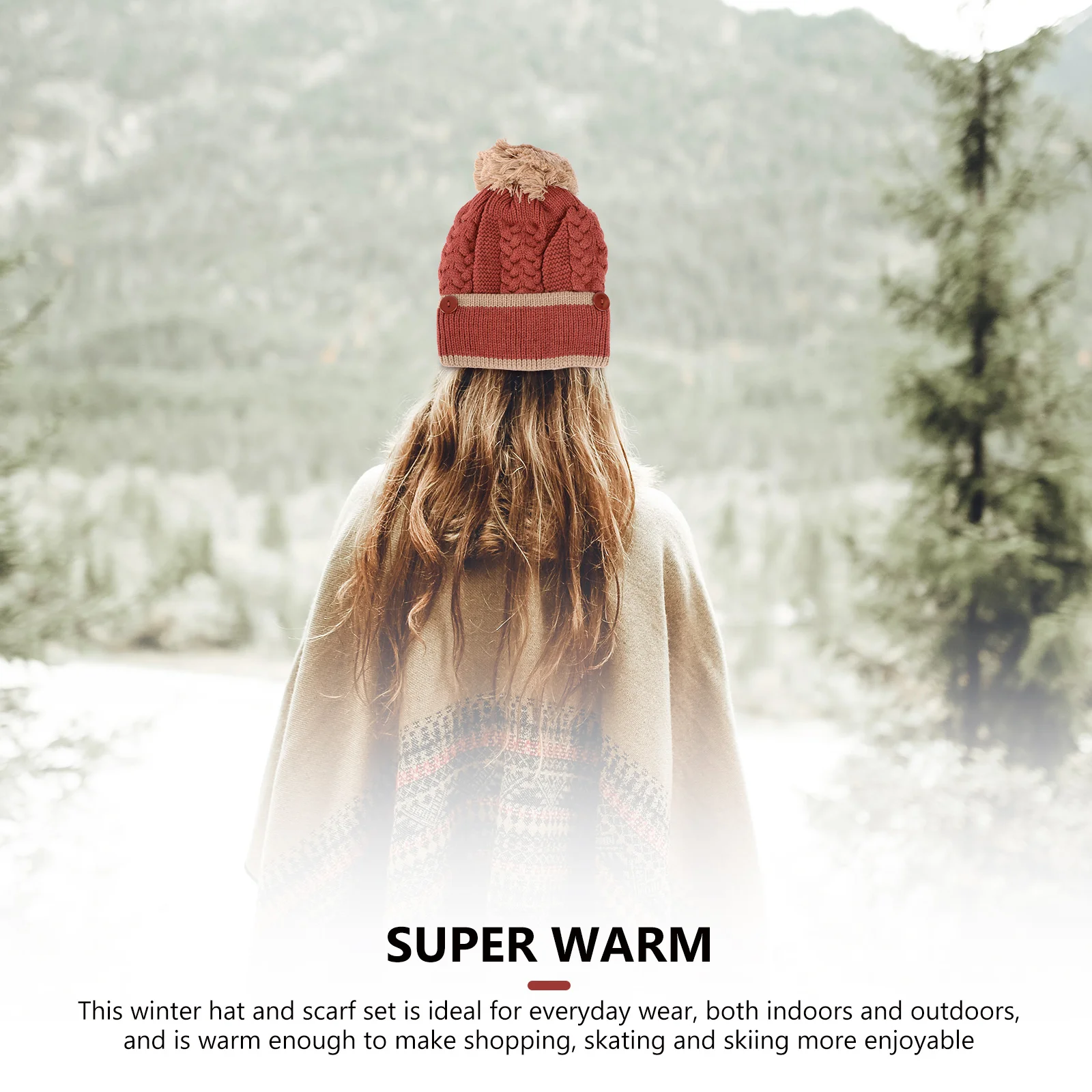 مجموعة واحدة من قناع قبعة وشاح سميك منسوج عالي الجودة، مادة مريحة للشتاء، مقاومة للرياح لتدفئة الأذن للأطفال، ملابس الشارع العصرية #6