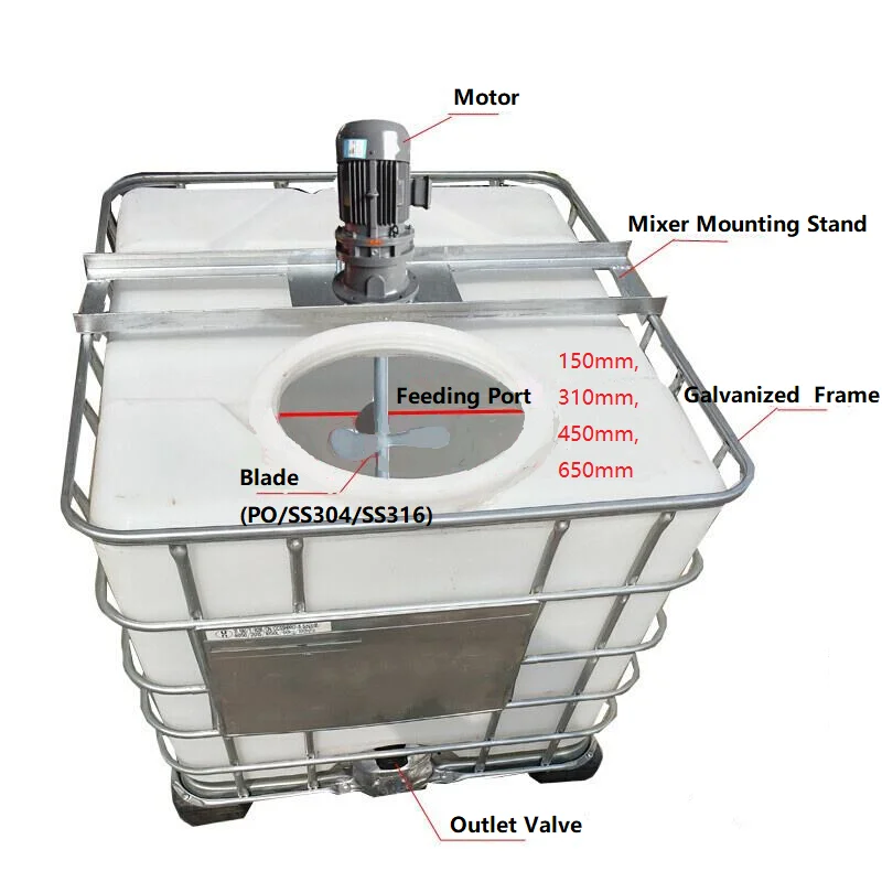 IBC agitator mixer 1.1kw electric motor 1000L ibc tank mixer high speed 0-1400rpm mixer for ibc tank